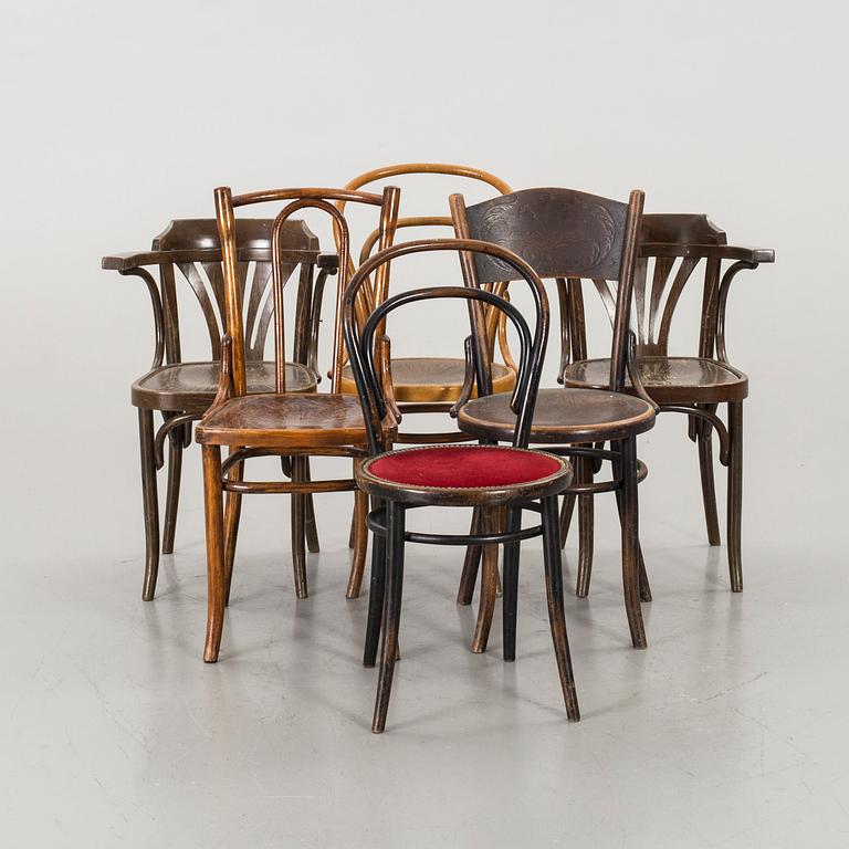 A SET OF 6 DIFFERENT THONET STYLE CHAIRS, 20th century.