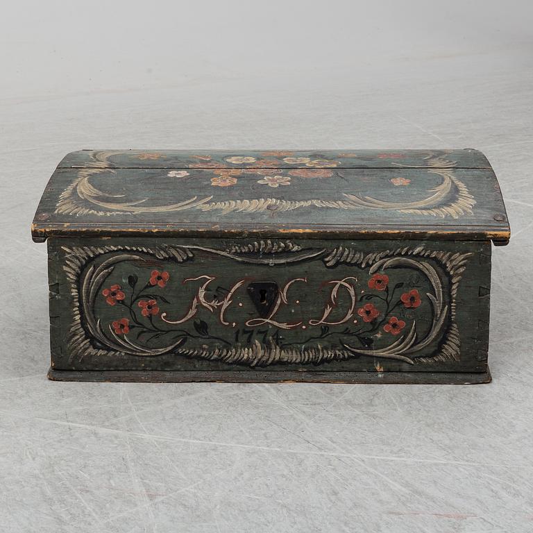 A 19th century painted box and casket.