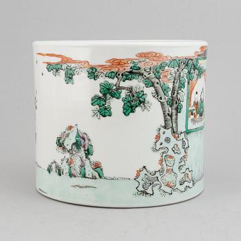 A Chinese famille verte porcelain brush pot, Kangxi style, 20th century.