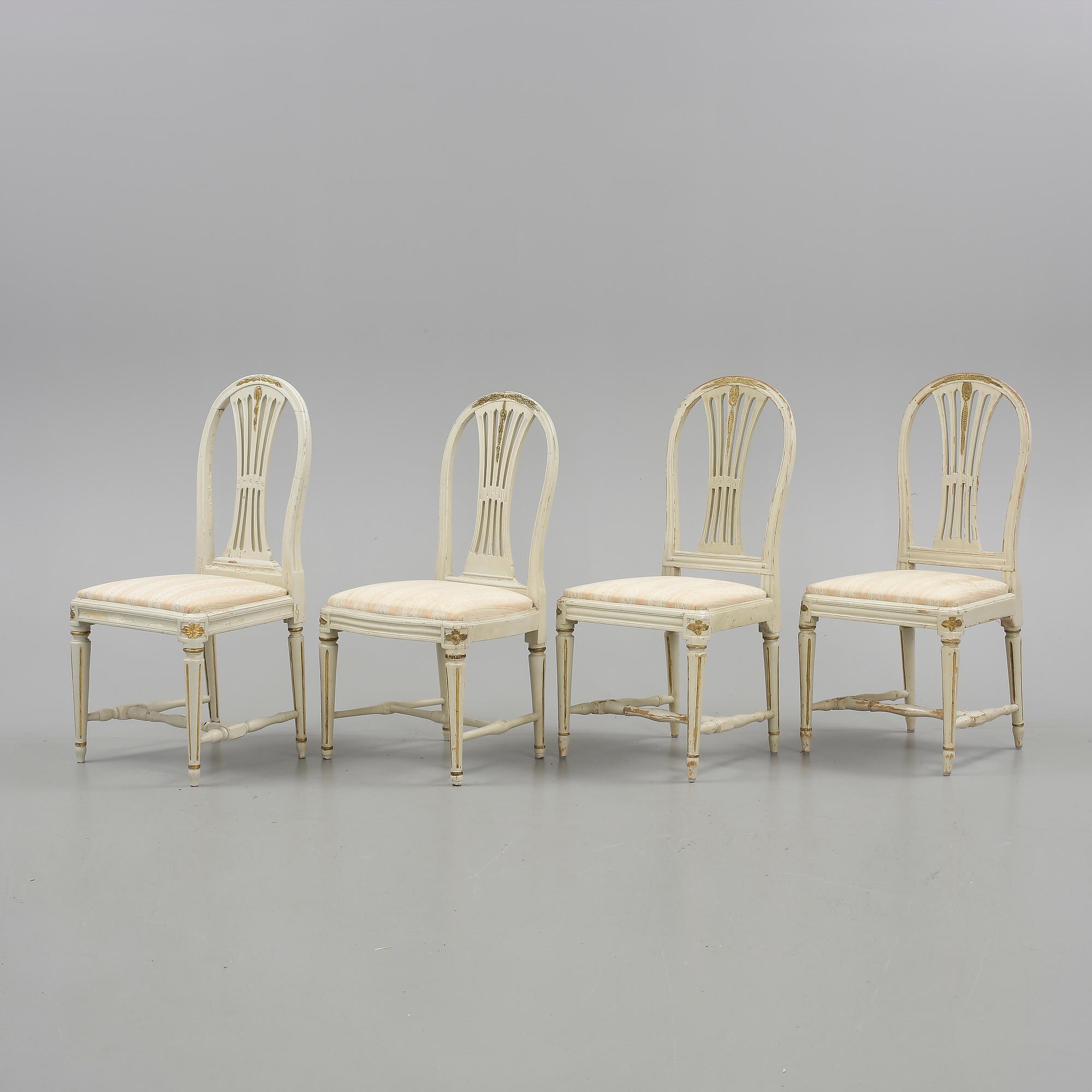 STOLAR, 4 st snarlika, Gustavianska, bl.a Johan Hammarström (mästare i Stockholm 1794-1812).