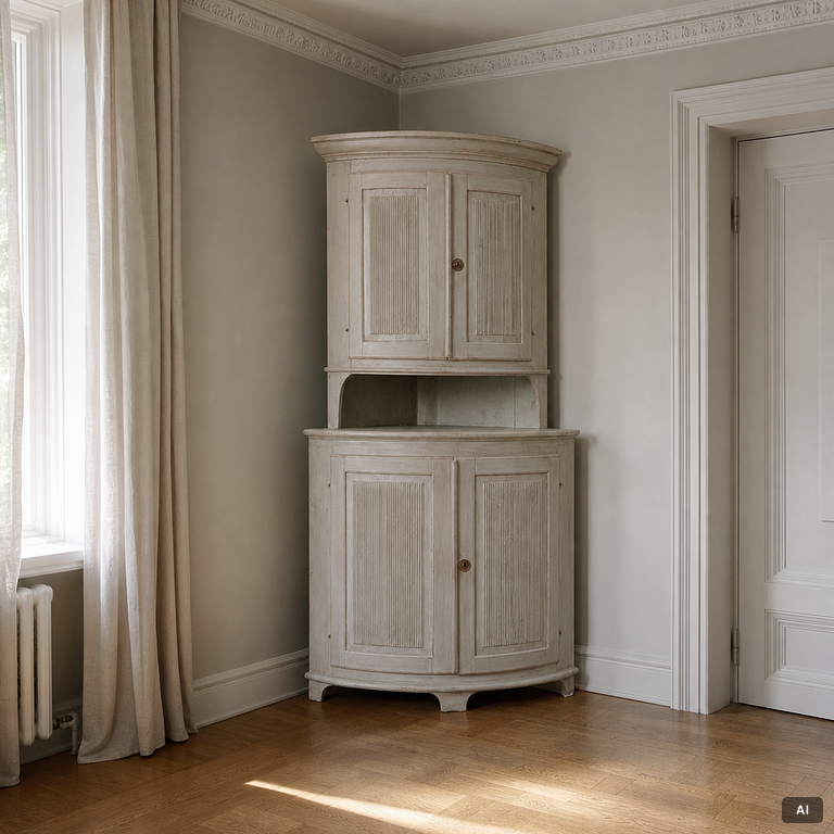 A Gustavian style corner cabinet, second half of the 20th Century.