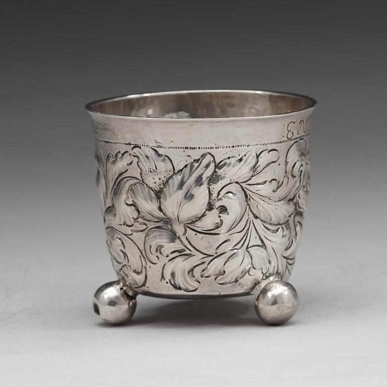 A Swedish late 17th century beaker, marked Stockholm 1693, unidentified makers mark.