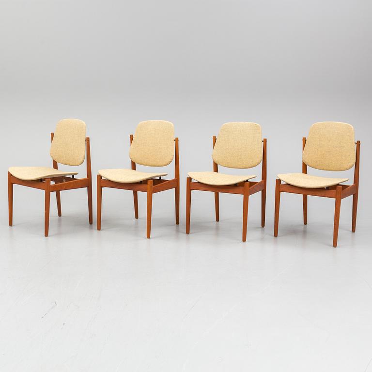 ARNE VODDER, four teak chairs, France & Daverkosen, mid 20th century.