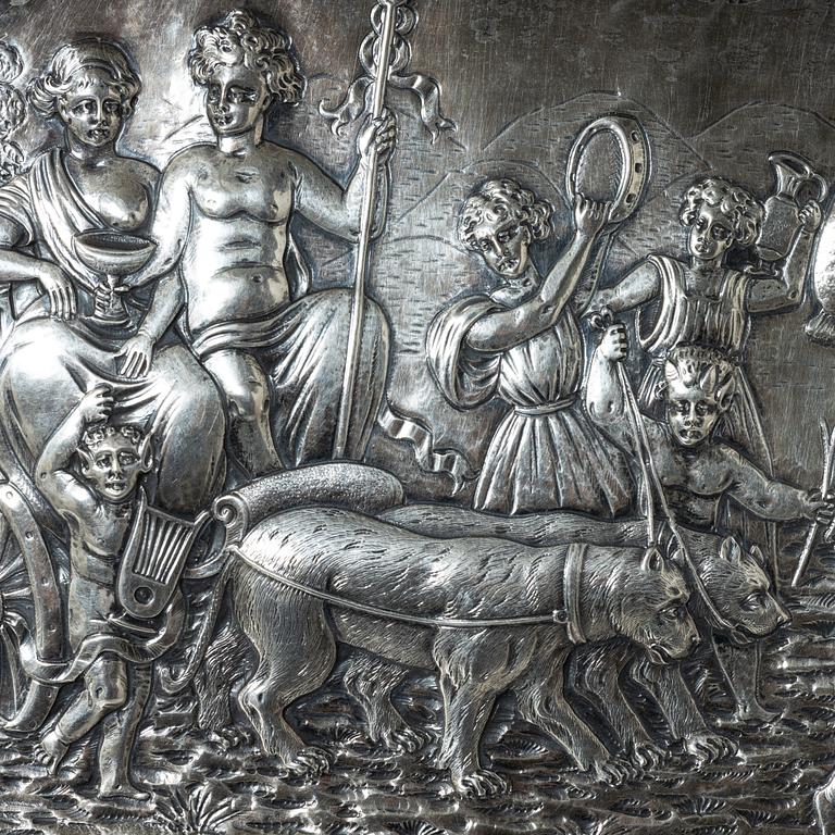 Presentation plate, silver, Baroque style, pseudo-hallmarks, circa 1900.