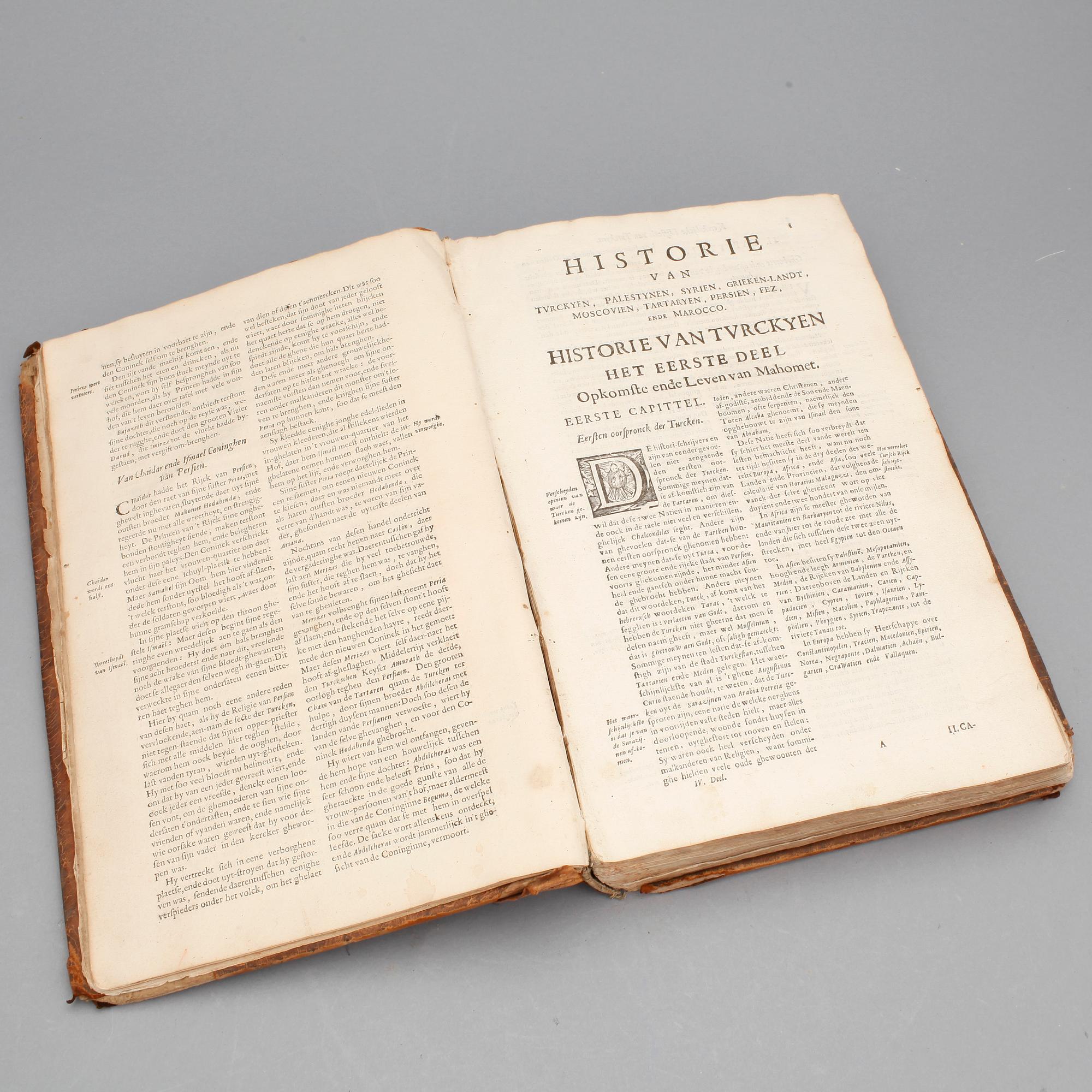 BÖCKER, 2 st, bla "Kerckelycke Historie van de Gheheele Werelt...", av P.Cornelius Hazart, Antwerpen 1671.