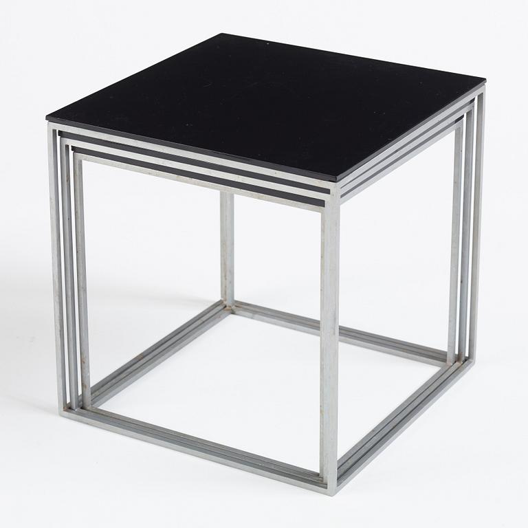 Poul Kjaerholm, a three pieces steel based, black acrylic top 'PK71' nest of tables, edition E. Kold Christensen, Denmark.