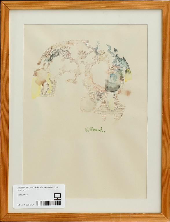 RUNE JANSSON, krita/blyertsteckningar, 2 st, sign o dat -61 och ERLAND BRAND, 2 akvareller, sign.