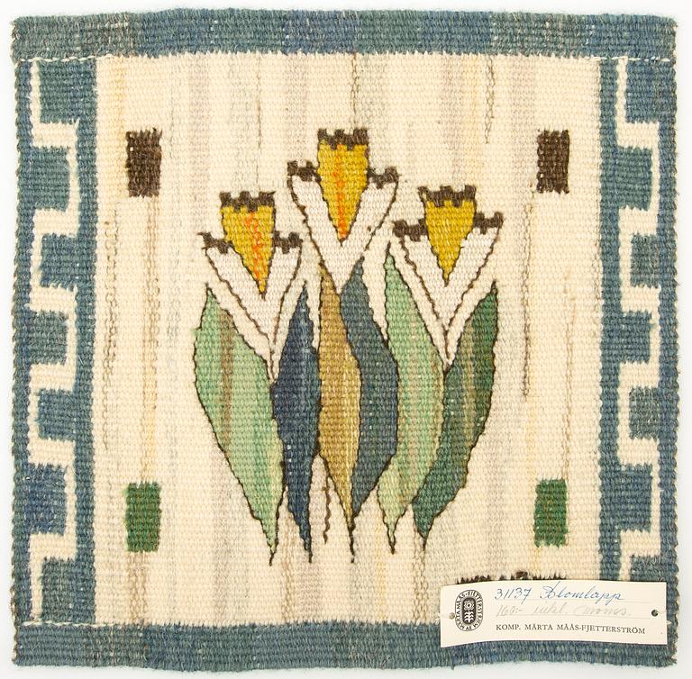 Märta Måås-Fjetterström, tapestry, "Flower Panel", tapestry technique, approx. 28 x 28.5 cm, signed AB MMF.
