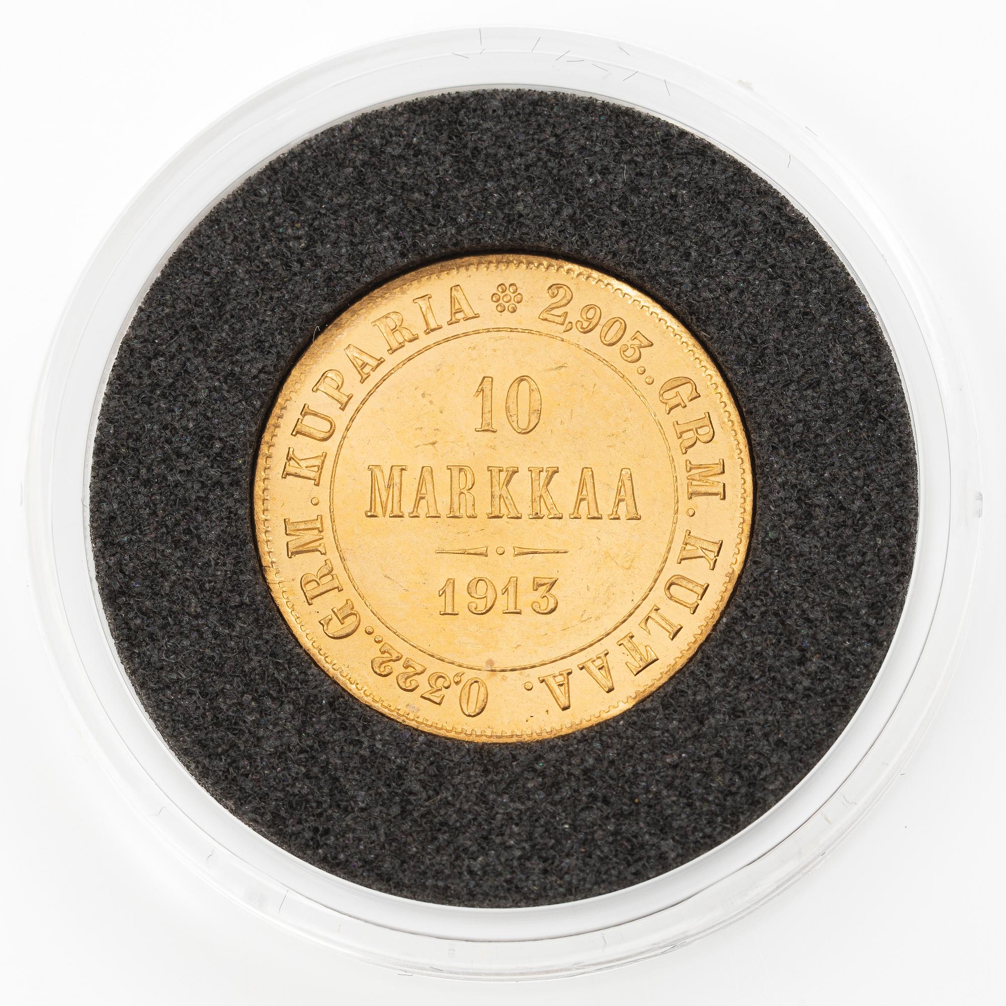 Gold coin, Grand Duchy of Finland, 10 Markka, 1913.
