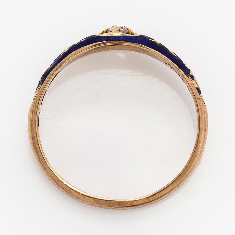 Ring, old cut diamond, enamel, 18K gold, Carl Fridolf Ekholm, Helsinki 1866.