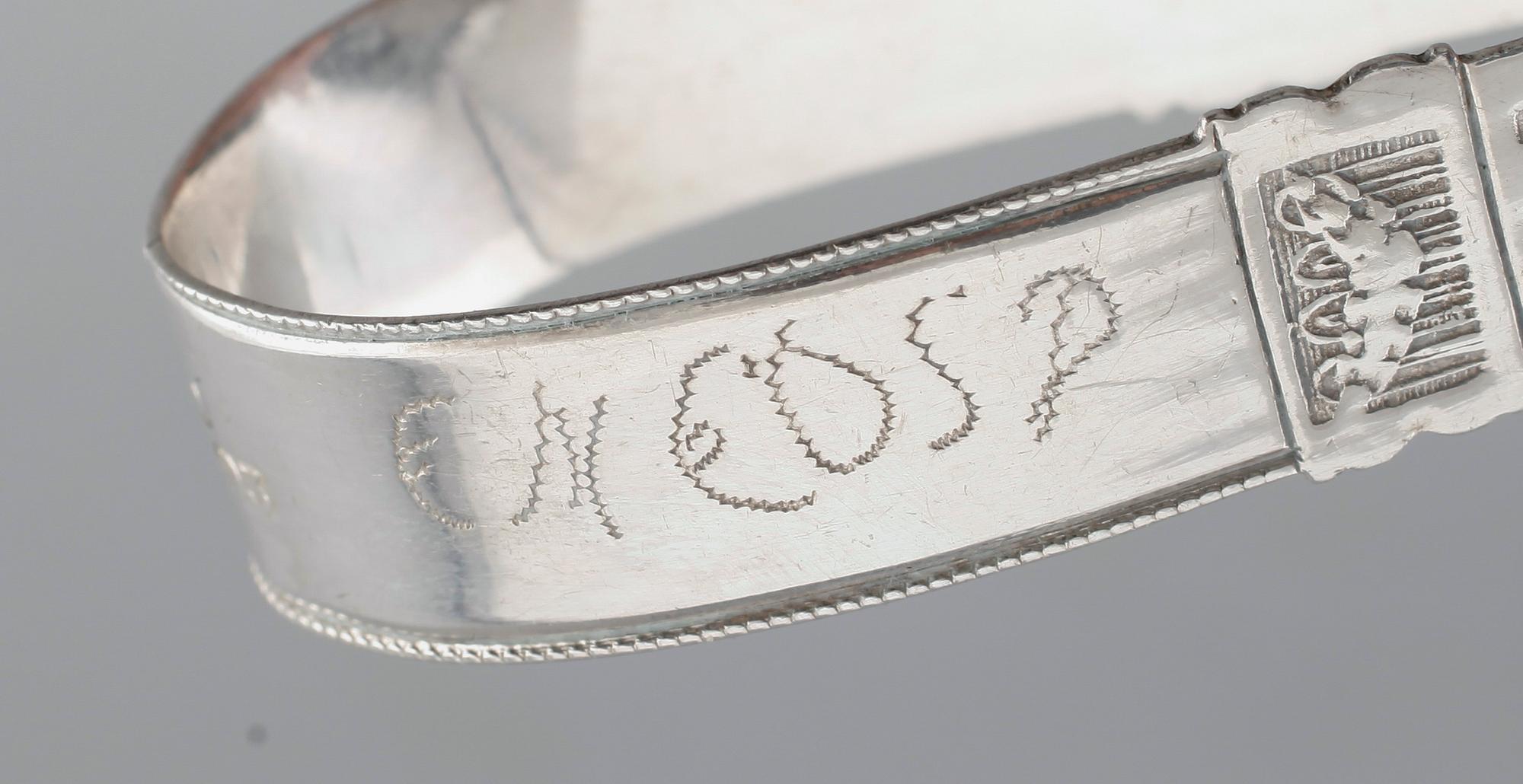SOCKERTÅNG, silver, Carl Fredrik Seseman, Arboga 1810. Total vikt ca 44 g.