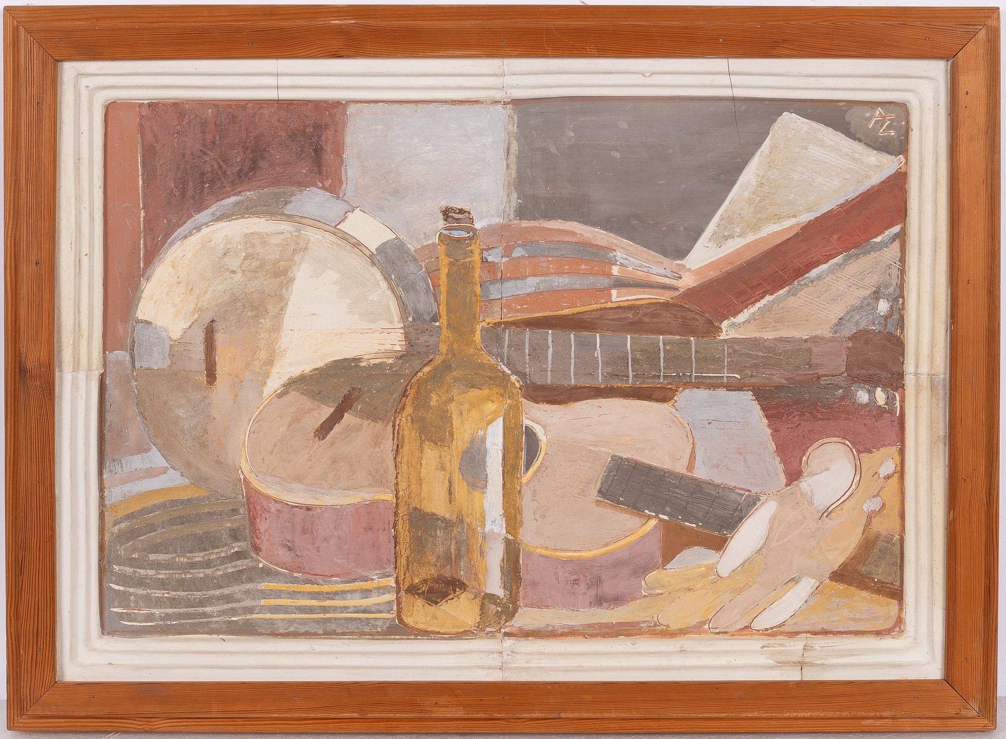 Allan Ebeling, väggrelief, stilleben, målad terrakotta, Torshälla.