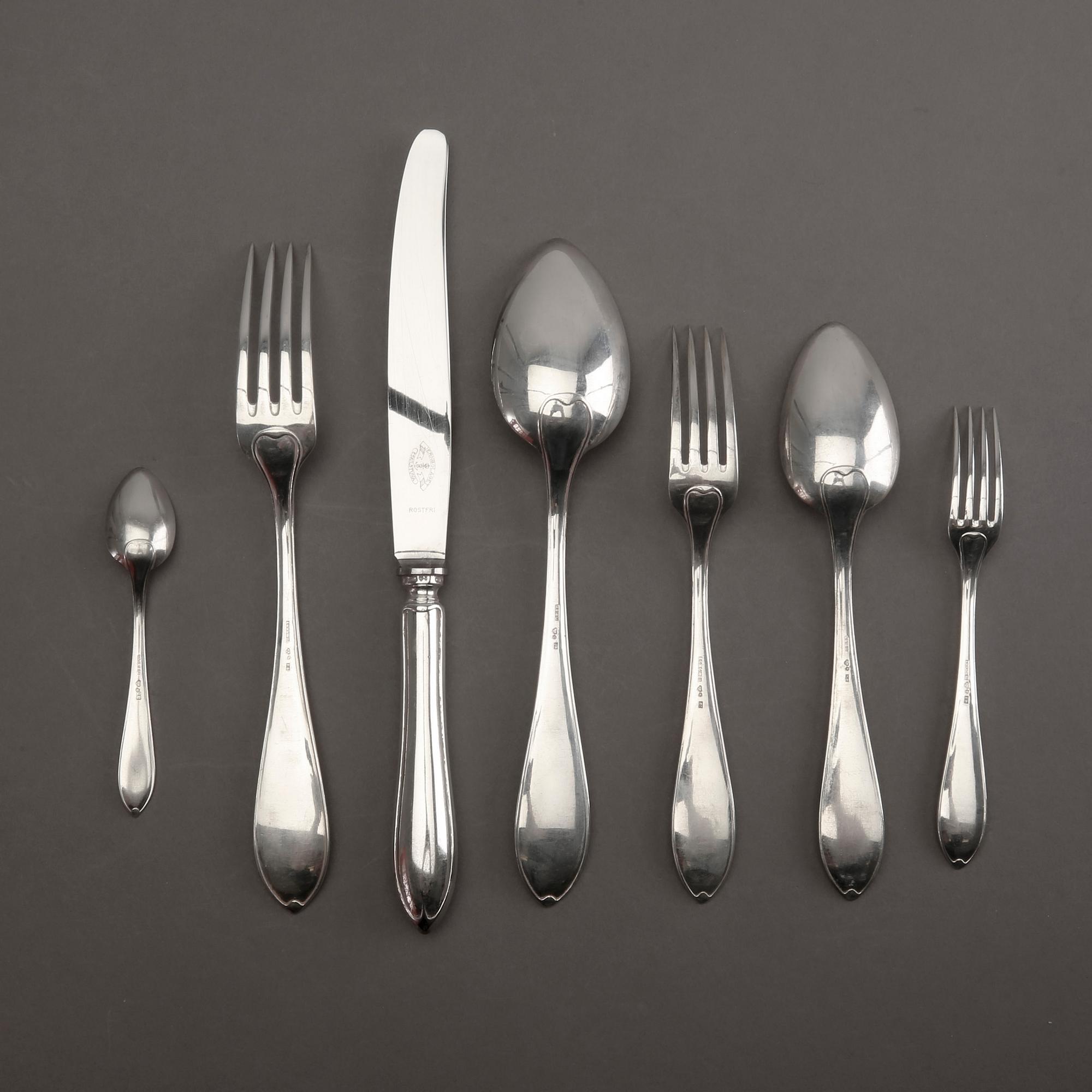 A 20th century set of 95pcs silver cutlery "Svensk Spets" mark of GAB Uppsala 1920s, total weight 4400 gr.