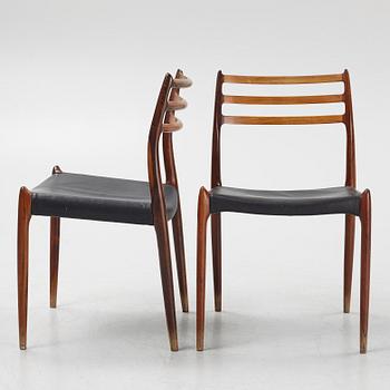 Niles Otto Møller, a rosewood veneered table with four chairs, JL Møller, Denmark, 1950's/60's.