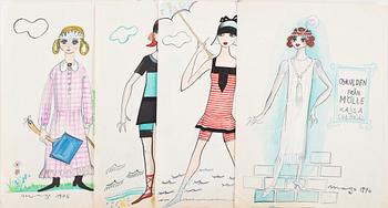 MAX GOLDSTEIN, kostymteckningar, 8 st, sign o dat 1976.