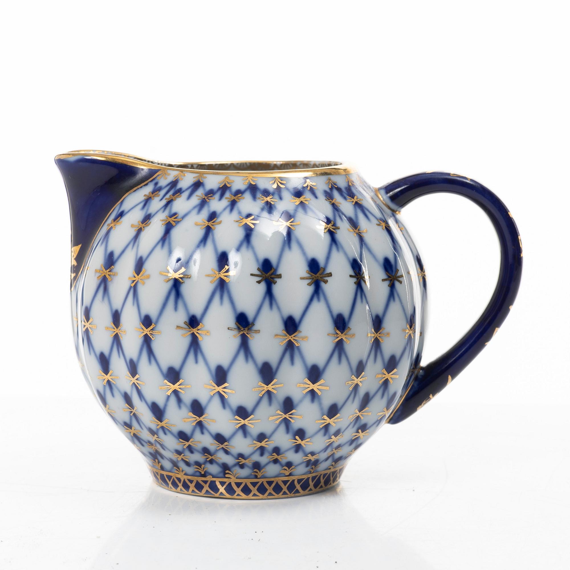 Kaffeservis, 28 delar, "Cobalt Net", Lomonosov, Sovjetunionen.