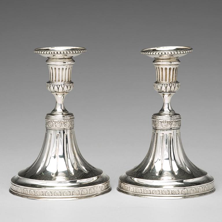 Pehr Zethelius, ljusstakar, sk spelstakar, ett par, silver, Stockholm 1783. Gustavianska.