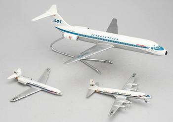 FLYGPLANSMODELLER, 3st, Tekno och Fermo model-factory, Danmark, 1900-talets andra hälft.