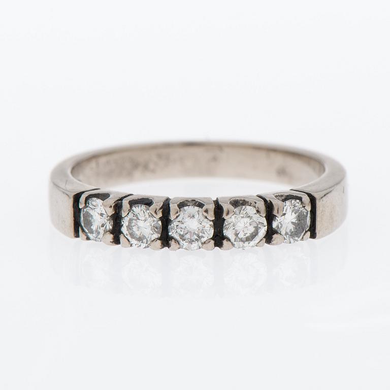 RING, 14K, vitguld, diamanter 5x0,10 ct, finska stämplar, Kalevi Elo.