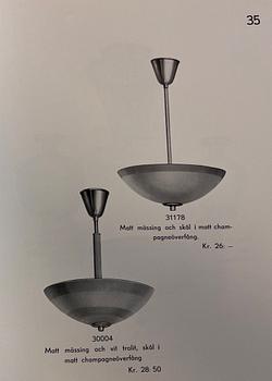 Erik Tidstrand, a model "30004" ceiling lamp, Nordiska Kompaniet, Sweden, 1930s-40s.