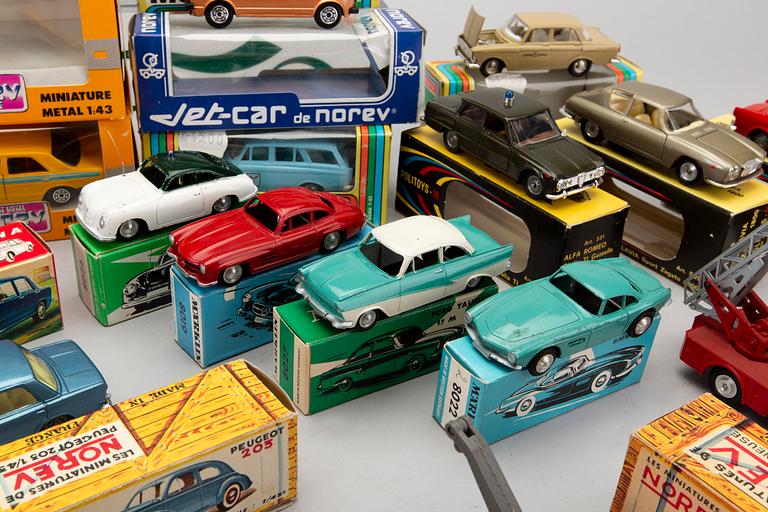 A set of 19 pcs toy cars from MÄRKLIN, MOSKVITCH, POLITOYS and NOREV, second half of the 20th century.