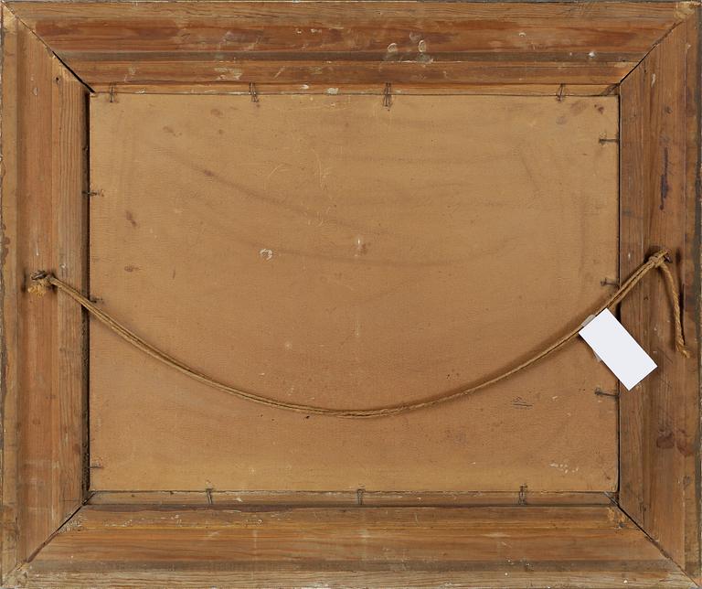 OKÄND KONSTNÄR, olja på pannå, monogramsignerad LV. Omkring 1900.