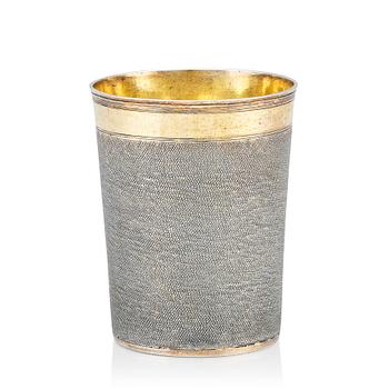 176. A German 17th Century parcel-gilt silver beaker, mark of Marx Burmeister (1630/31-1658), Nürnberg.