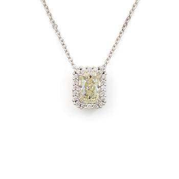 Necklace 18K white gold with a faceted diamond, accompanied by GIA report.