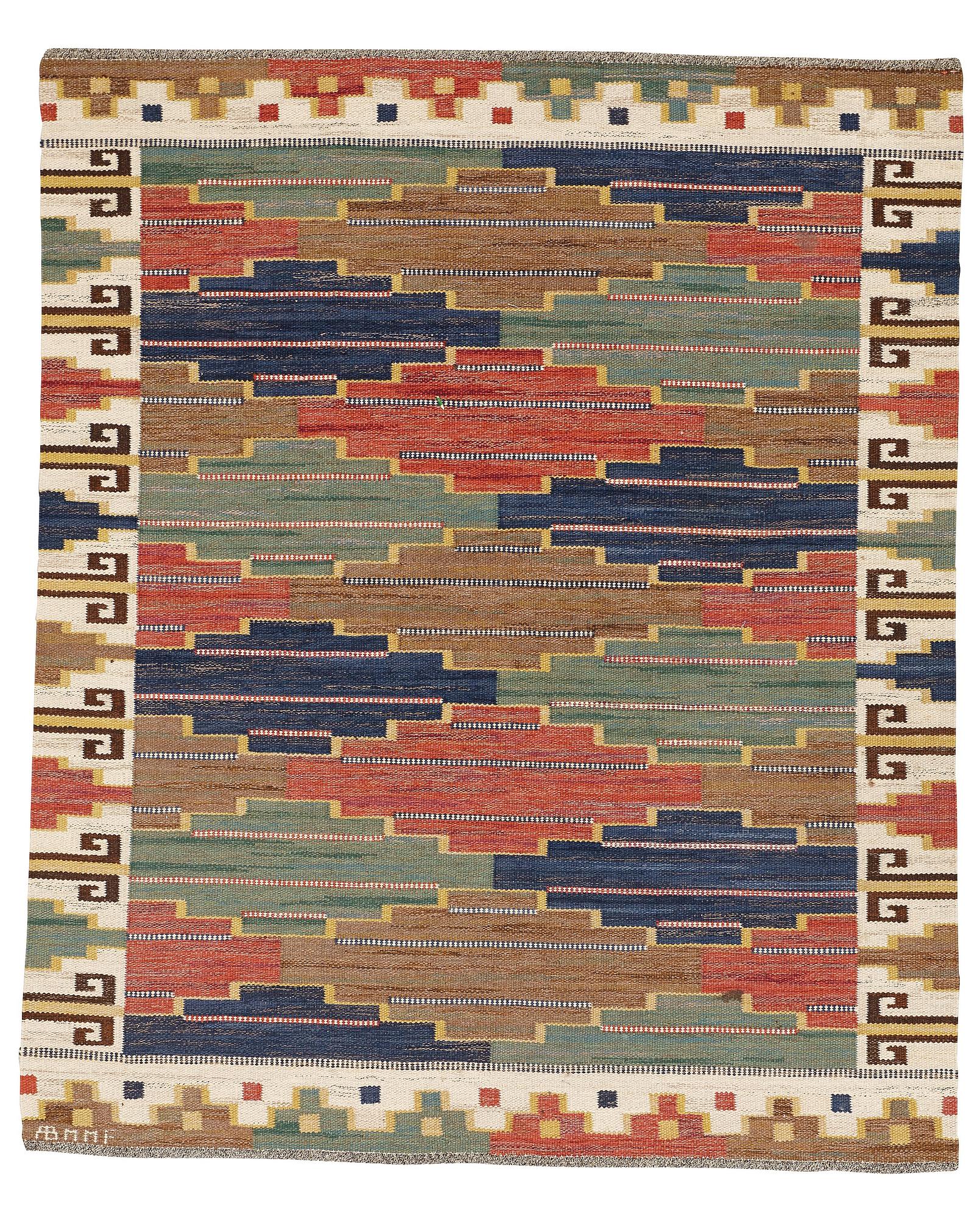 Märta Måås-Fjetterström, Matto, "Blå heden", flat weave, ca 219-220,5 x 181,5-185,5 cm, signed AB MMF.
