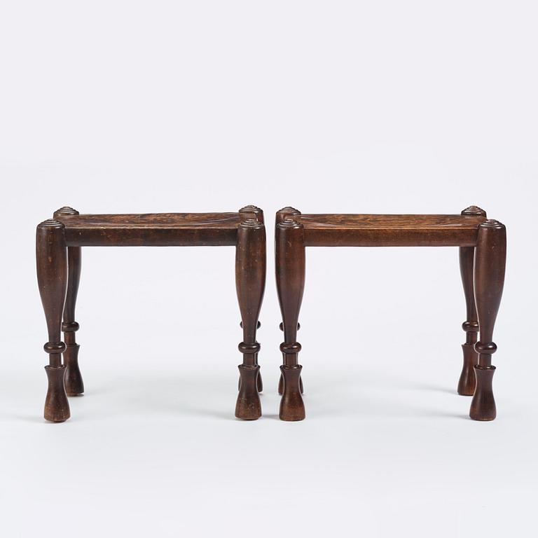 Sidney Gibson, a pair of Swedish Grace stools, Sparreholms Snickerifabrik 1920s.