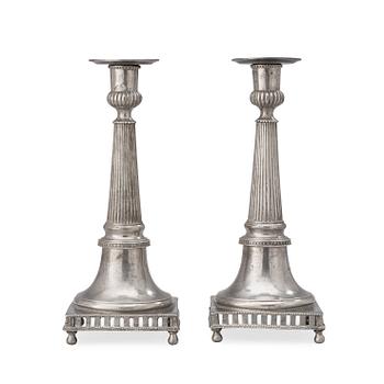 A pair of Gustavian pewter candlesticks by P. Gillman, Stockholm 1789.