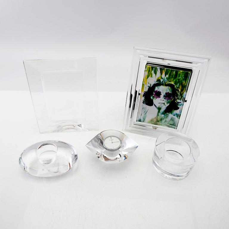 Jan Johansson, photo frames 2 pcs, desk clock and tealight holders 2 pcs not signed.