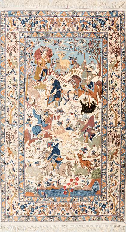 Carpet, Isfahan, hunting motif, approx. 170 x 104 cm.