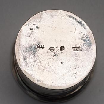 Set of four round silver boxes, makers mark Adolf Zethelius, Stockholm 1831.