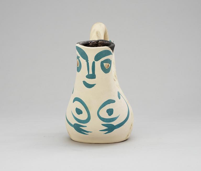 A Pablo Picasso 'Figure de proue' faience pitcher, Madoura, Vallauris, France 1952.