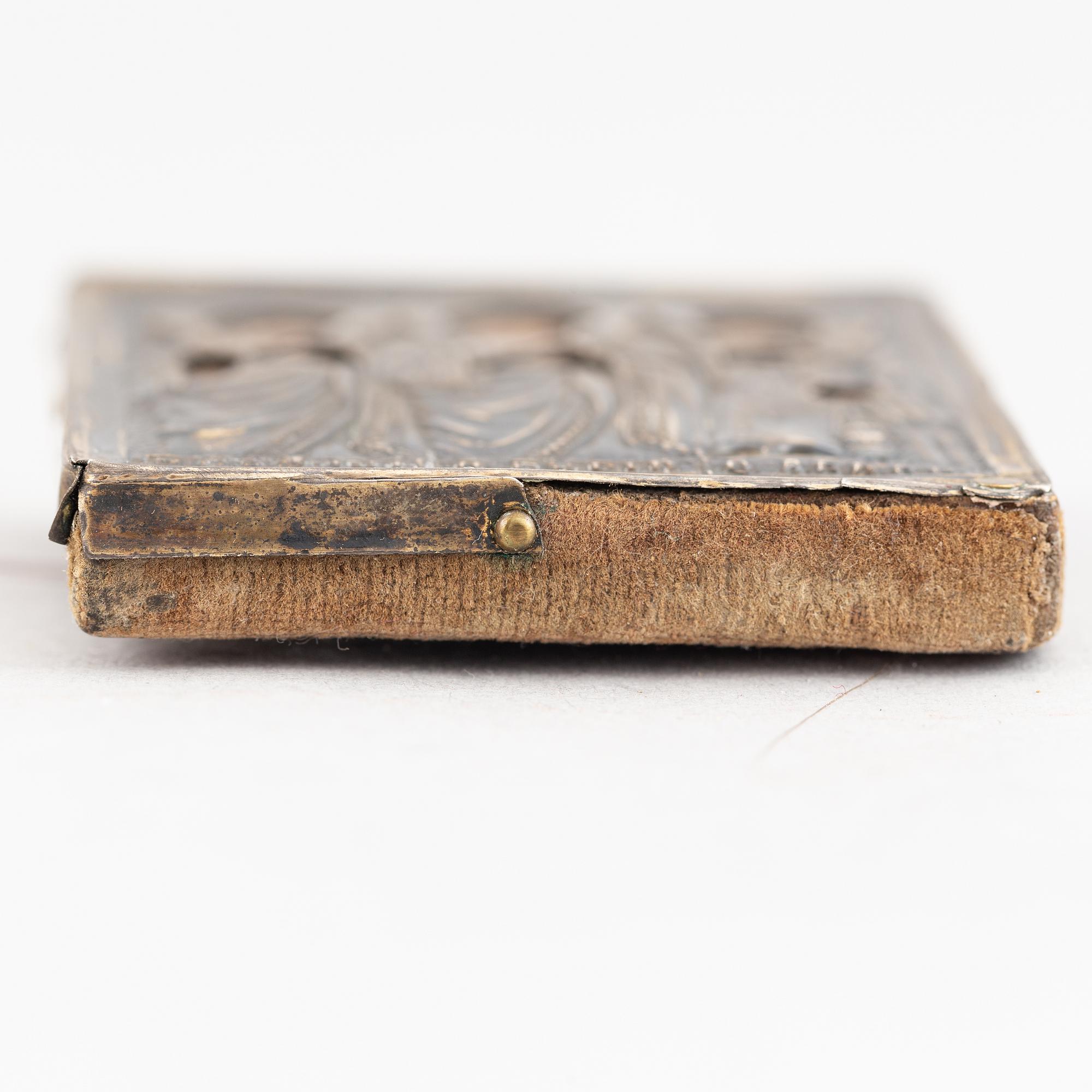 Two Russian 19th century travle icon, oklad in silver and parce-gilt, one with assayer mark AA 1890.