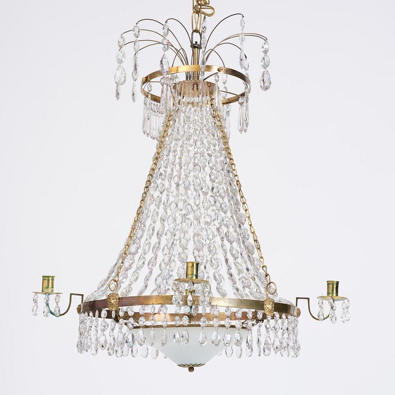 A late Gustavian five-light chandelier, late 18th century.
