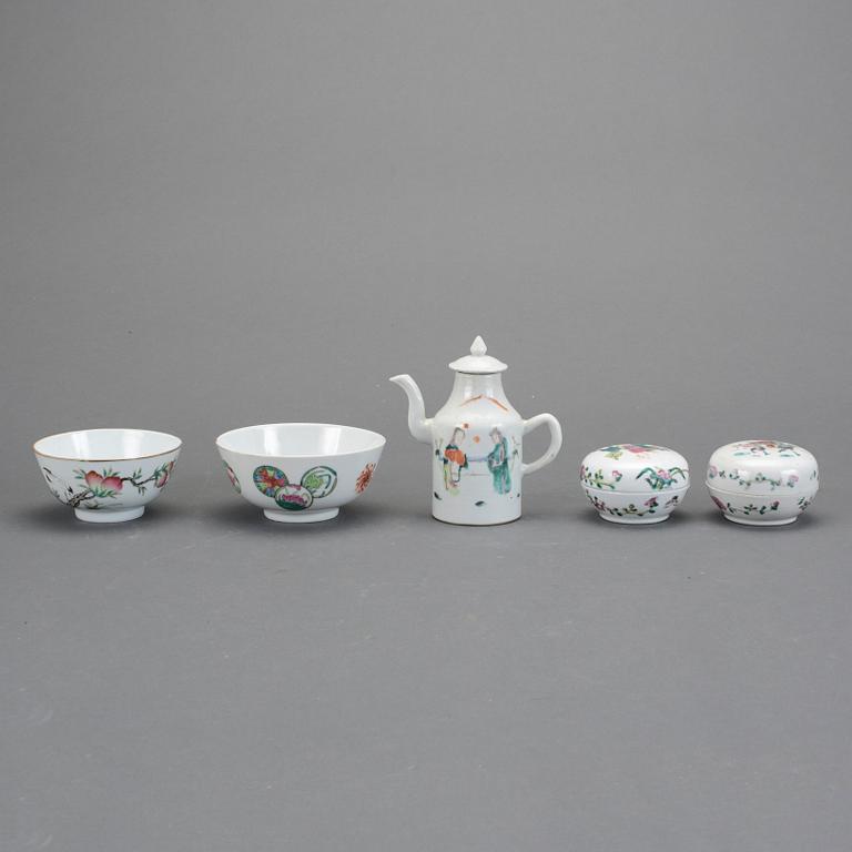 PARTI PORSLIN, 5 delar, Kina, 1800/1900-tal.