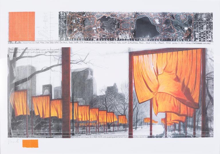 Christo & JEANNE-CLAUDE, color offset with fabric application, signed Christo.