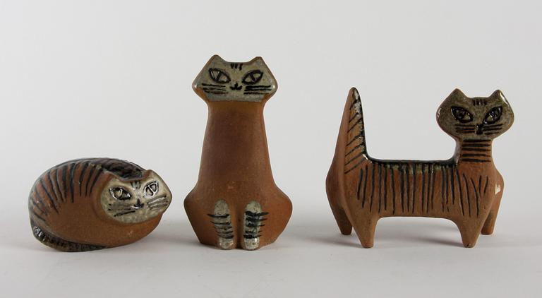 FIGURINER, 3 st, stengods, Lisa Larson, Gustavsberg, osign.