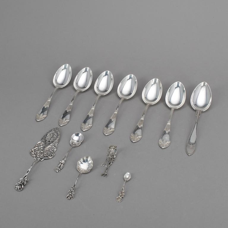PARTI SILVER, 12 delar, bland annat CG Hallberg, 1909. Total vikt ca 512g.