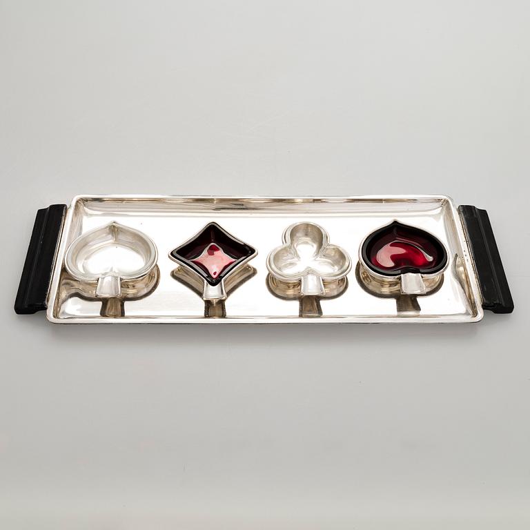 A tray with ashtrays, silver and glass, Czechoslovakia 1942-1945.