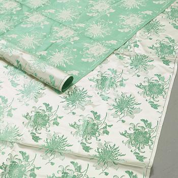 Three Chinese silk fabric rolls. 341,5 x 69 cm, 899 x 68 cm and 1290 x 68,5 cm.