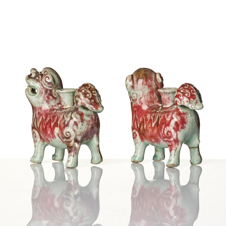 A pair of joss stick/candle holders, Qing dynasty, 18th century.