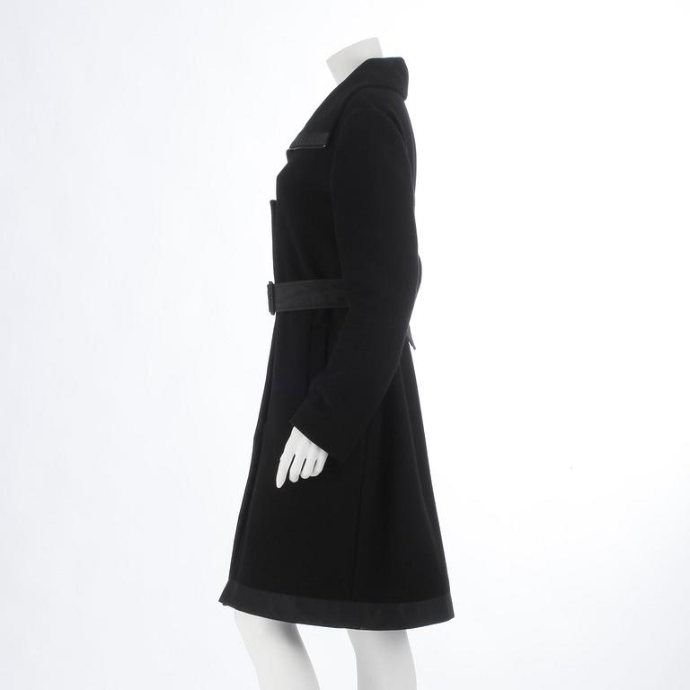 PRADA, a black wool coat, size 44.