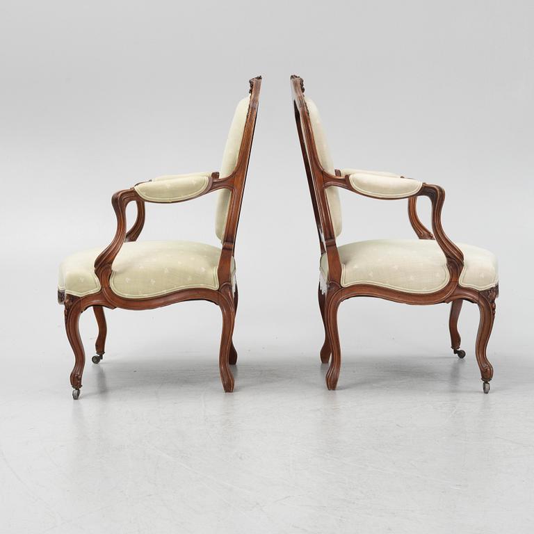 Pair of armchairs, Louis XV style, 20th century.