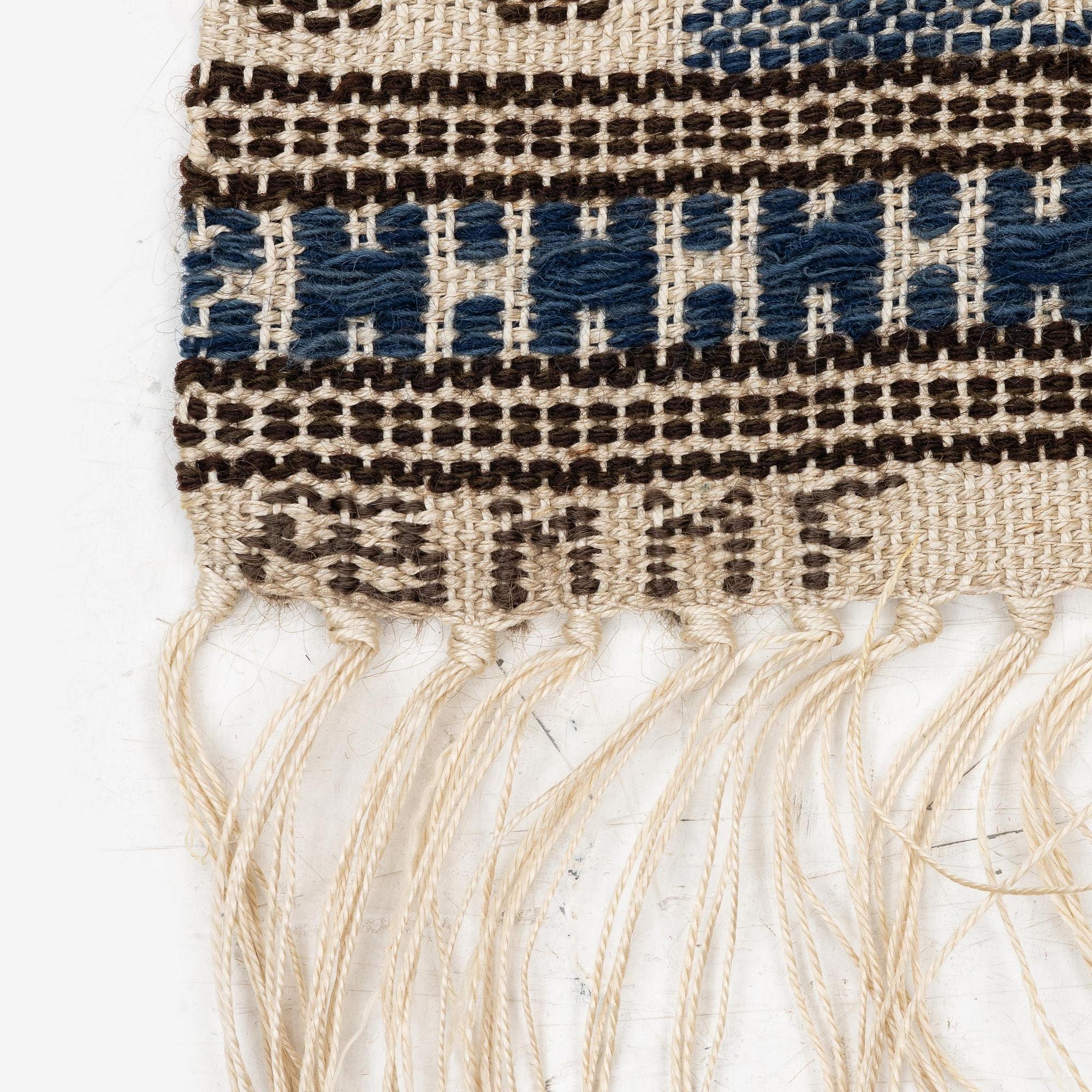 Märta Måås-Fjetterström, a 'Blå essbård' (also  S-bård), flat weave c. 142 x 42 cm, signed AB MMF.