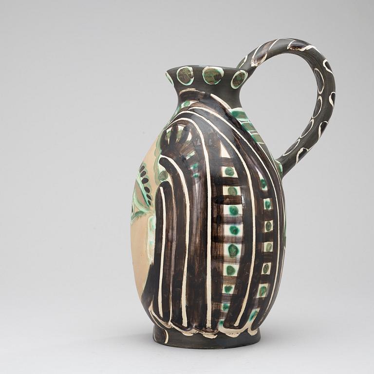 A pablo Picasso 'Femme du barbu' faience pitcher, Madoura, Vallauris, France 1953.