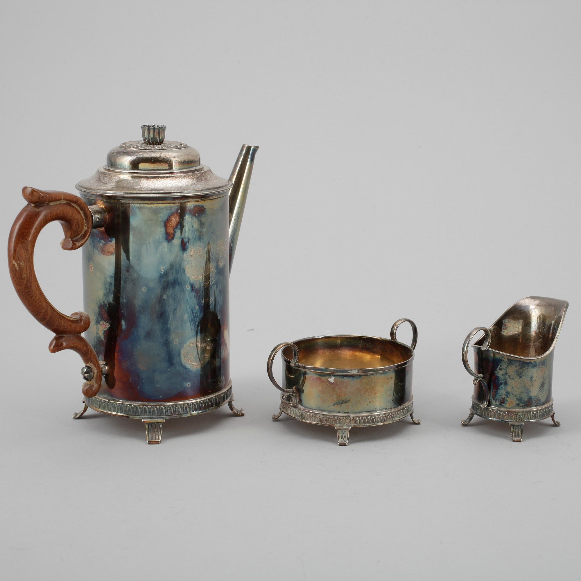 MOCCASERVIS, 3 delar, silver, empirestil, Tore Eldh för Cesons Göteborg 1955-56. Totalvikt ca 368 g.