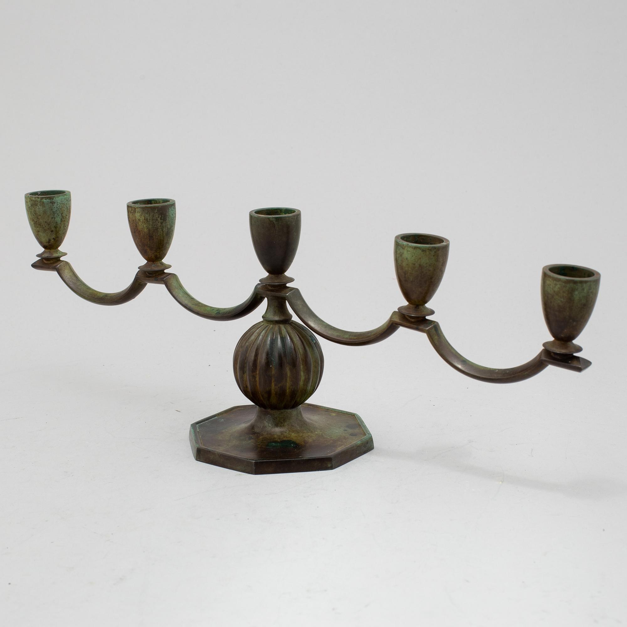 GAB, kandelaber, patinerad brons, 1930-tal.
